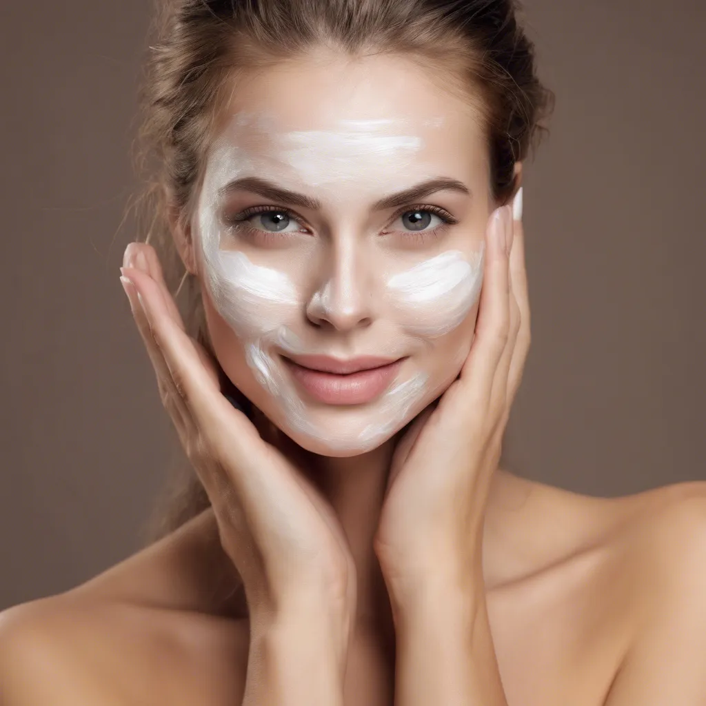 A woman with a cream treatment mask resting her hands against her face